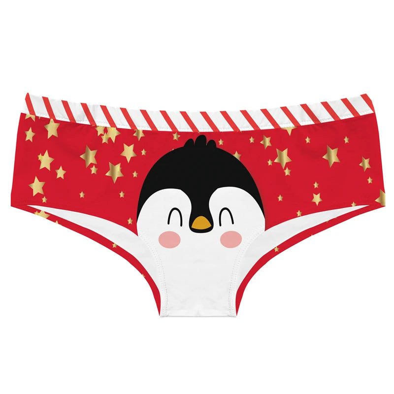Women's Cute Cartoon Christmas Print Panties Comfortable Low Waist Lady Lingerie Sexy Butt Wrap Female Briefs Seamless Knickers