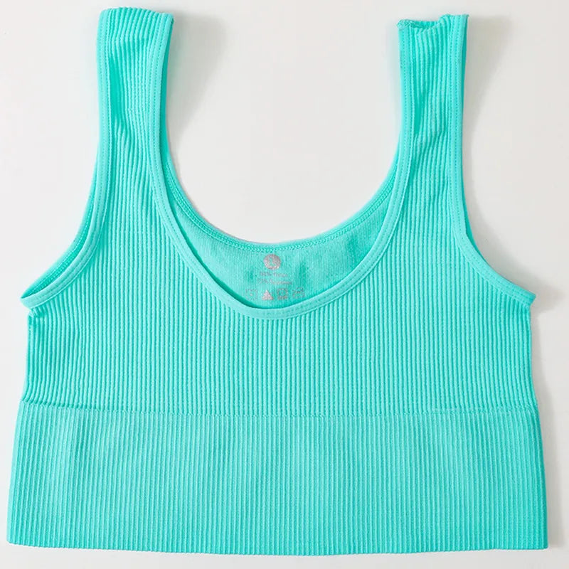 Women Seamless Ribbed Tank Top High Elastic Sleeveless Crop Top Sexy Lingerie Sports O-neck Cropped Bra Daily Camisole M-XL