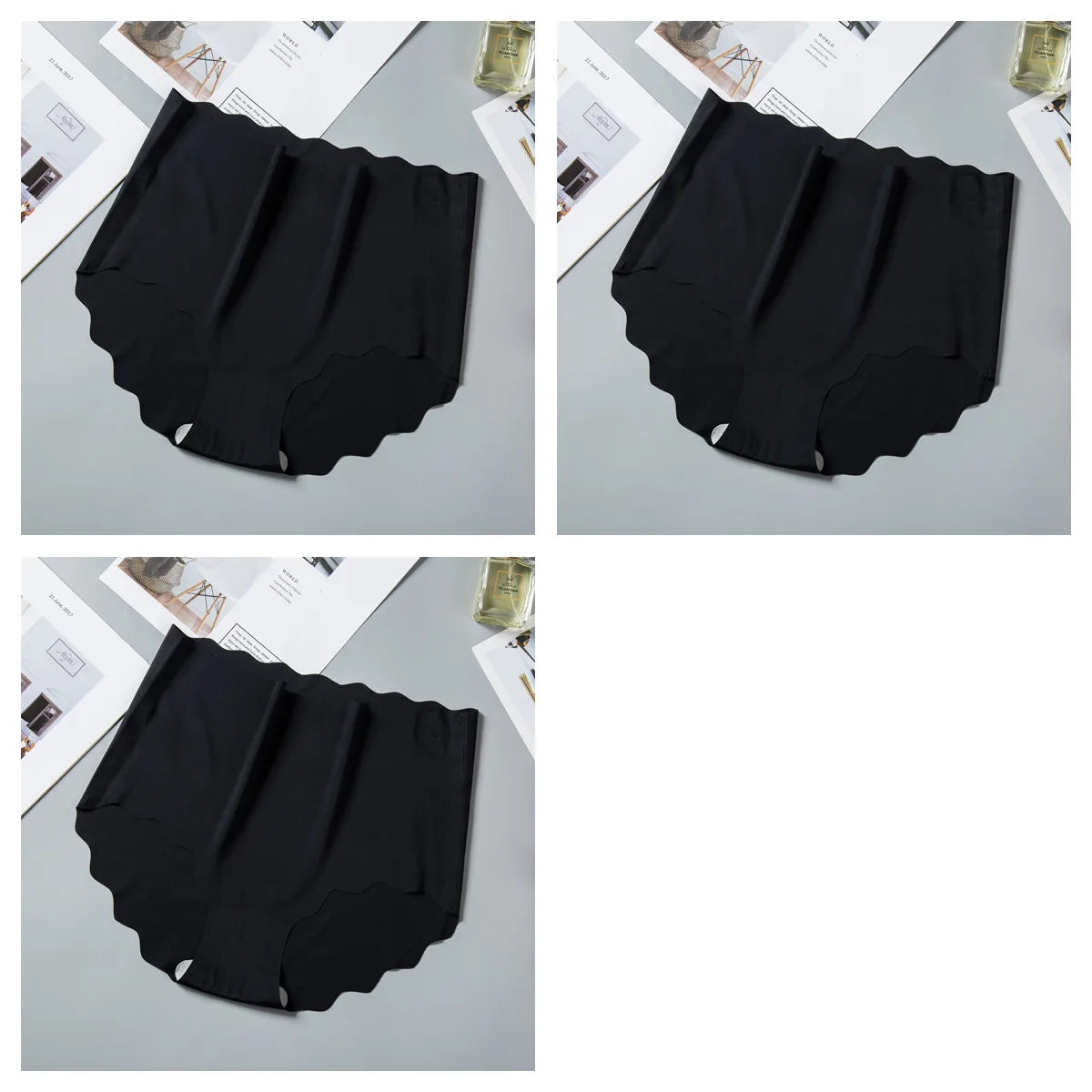 3Pcs/Set Women Ice Silk Panties Wavy Trim Seamless Underwear High Waist Panty No Show Briefs Invisible Ladies Lingerie M-XXL