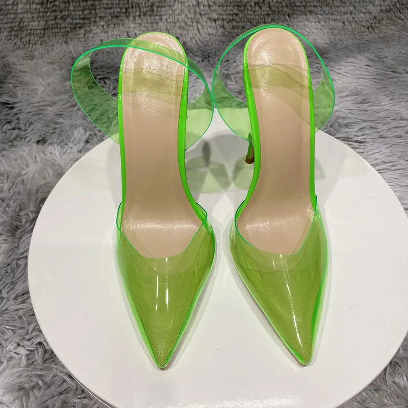 Transparent PVC high heels women's pointed sandals, transparent high heels, dress shoes, wedding shoes12cm.45, summer, 2021