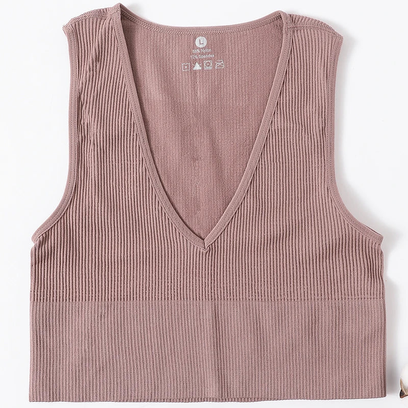 Deep V-Neck Crop Top 18 Colors Slim Fit Tank Stretchy Sleeveless Crop Vest Casual Ribbed Knit Top Low Cut Summer Camisole M-XL