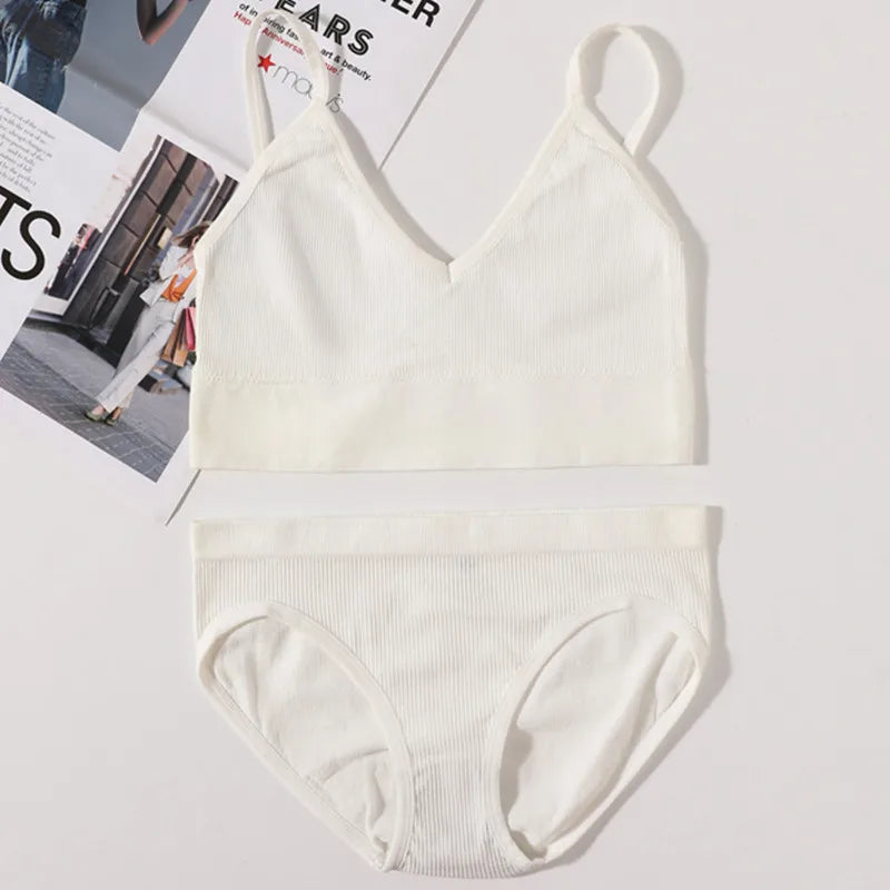 Women Seamless Bra And Panties Set U Back Bra Crop Top Sexy Lingerie Set No Pads Brassiere Low Rise Briefs Ladies Underwear Set
