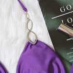 Sexy Rhinestone Bikini 2026 Women Solid Purple Metal Chain Swimsuit Brazilian Summer Beach Bathing Suit Luxury Thong Swimwear