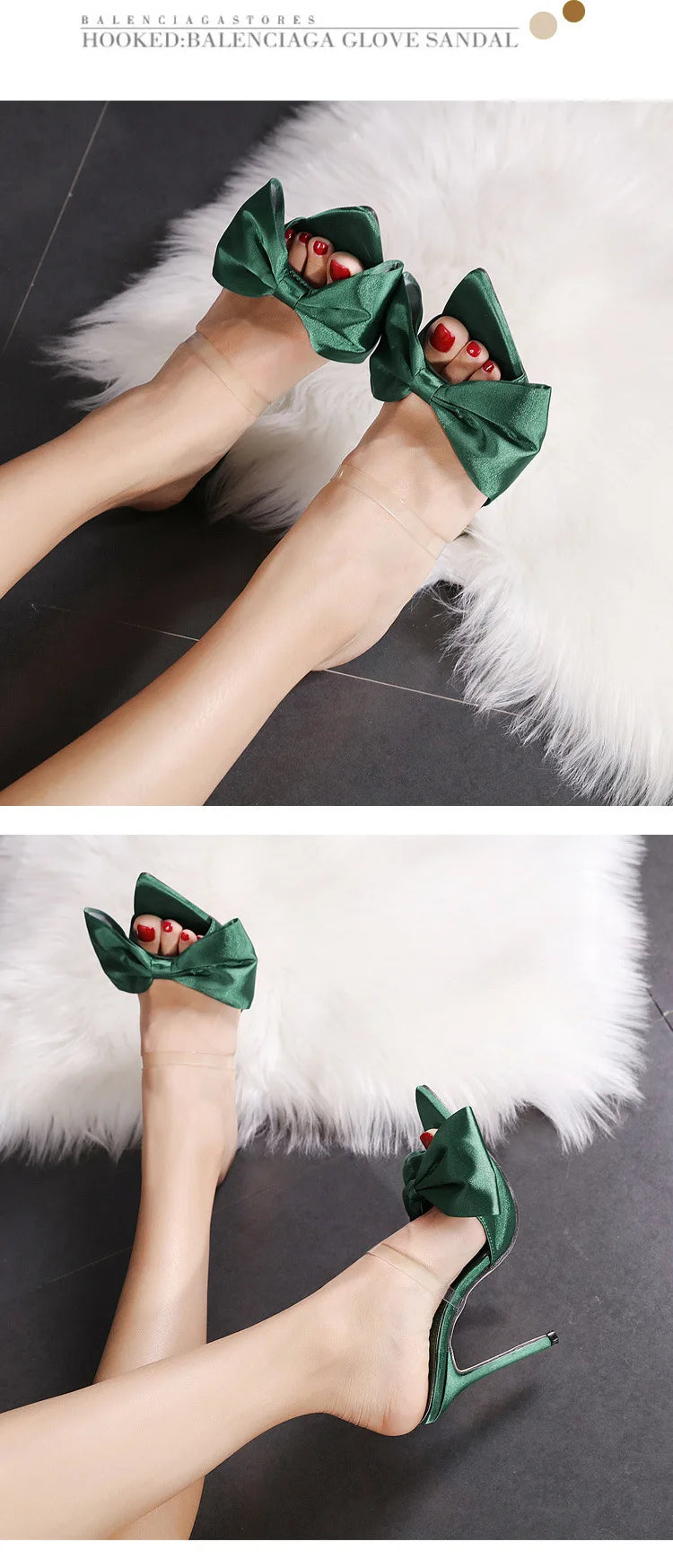 2025 Silk Butterfly Knot Women PVC Slippers Mule 11cm High Heels Slippers Luxury Sandals Pointed Toe Strappy Slides Party Shoes