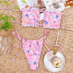 Tie Dye Pleated Ruffled Bikinis Bandeau Bikini Women Swimsuit Female Swimwear Two-pieces Bikini Set Hollow Out Bathing Suit Swim