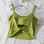 Women Crop Tops U-Back Tanks Top Female Cotton Underwear Summer Twist Back Cami Padded Top Beauty Back Removable Pads Camisoles