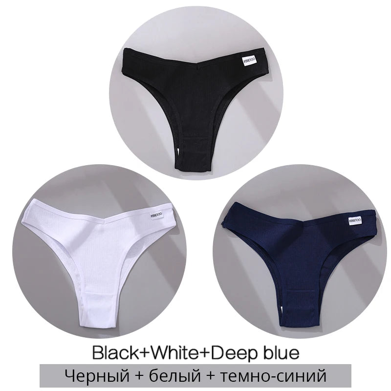 3Pcs/Set Women Cotton Panties Sexy V Waist Briefs T-Back Brazilian Underpants Female M-XL Underwear Girls Breathable Intimates