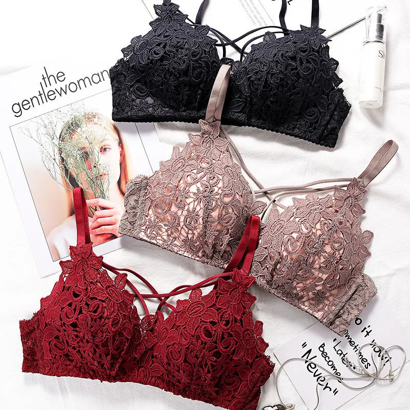 Transparent Lace Bra Women's Underwear Without Steel Ring Push Up Brassiere Sexy Hollow Out Bralette Seamless Sleeping Lingerie