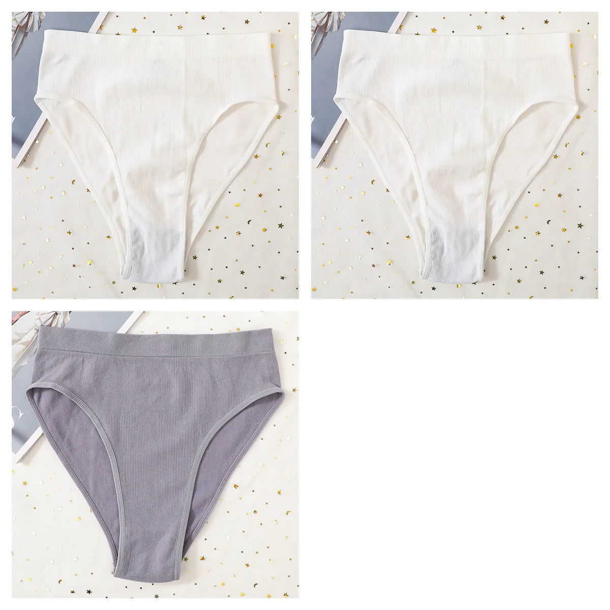 3Pcs/Set Seamless Panties Women High Waist Briefs High Cut Sports Bottom Underwear Female Stretch Rib Underpants Sexy Lingerie