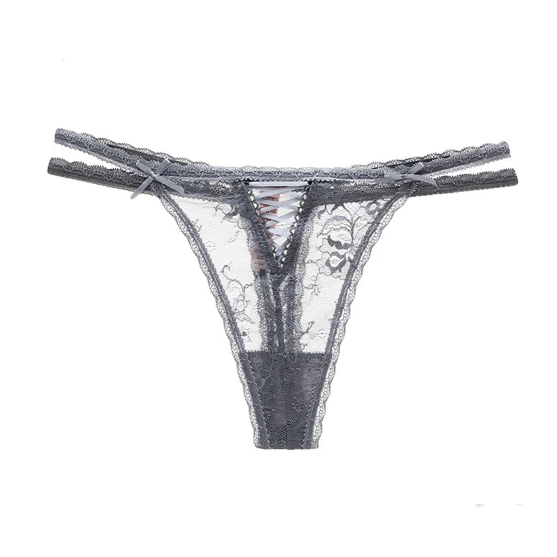 Seamless Invisible Female G-String Hollow Out Thin Belt Lady T-pants Sexy Cross-straps Thong Transparent Lace Women's T-back