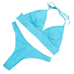ZTVitality Sexy Solid Bikinis Push Up Bikini 2025 Padded Halter Thong Low Waist Swimwear Women String Bandage Swimsuit Biquini