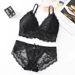 Women Lace Bra And Briefs Set Backless Bralette Solid Color Underwear Wireless Lace Bra Top Sexy Lingerie Set Female Intimates