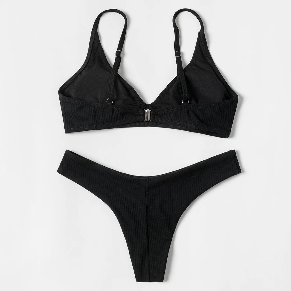 ZTVitality Black Sexy Women Swimsuit 2022 New Arrival Padded Bra Ribbed High Cut Bikini Beachwear Swimwear Brazilian Biquini S-L