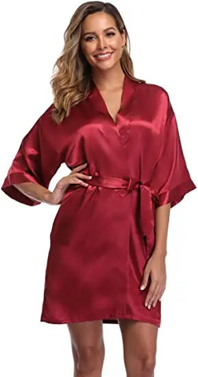 plain Satin Robes hot pink champagne silver Kimono bathrobe Women's Simplicity Pajamas Wedding Party robes short S-XXL