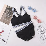 Soft Stripe Cotton Women's Underwear Set Sexy Beauty Back Tops Letter Print Shoulder strap Bralette With Panties 2-pieces Suit