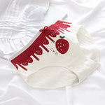 1PC Cotton Panties Soft Underwear Women Mid-Waist Briefs Female Red Strawberry Hearted Print Design Ladies Sexy Lingerie Panty