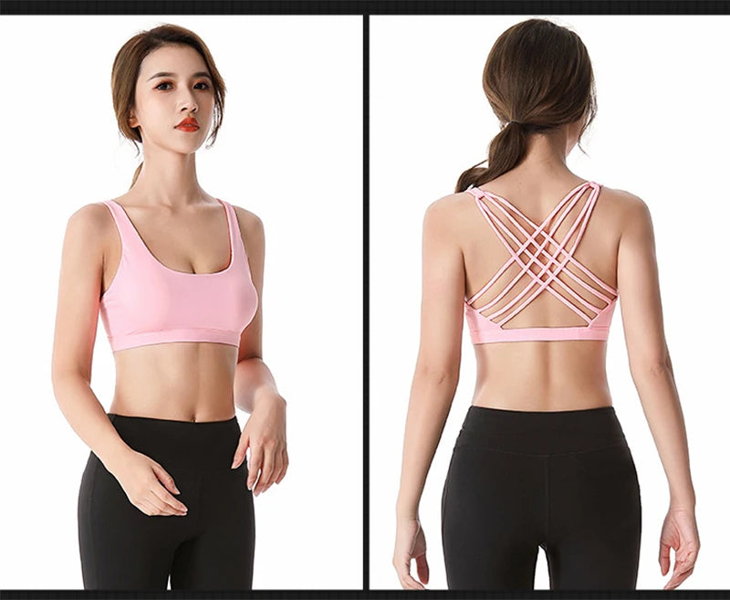 New Fitness Sports Bra for Women Push Up Cross Back Shockproof Running Gym Training Workout Yoga Underwear Crop Tops