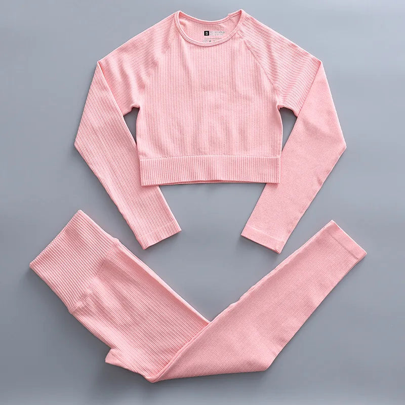 2/3 Piece Set Women Gym Wear Seamless Yoga Set Sports Bra Crop Top High Waist Leggings Fitness Sportswear Workout Outfits Woman
