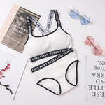Soft Stripe Cotton Women's Underwear Set Sexy Beauty Back Tops Letter Print Shoulder strap Bralette With Panties 2-pieces Suit