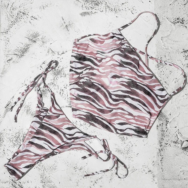 ZTVitality Sexy Bikinis Print Bandage Bikini 2025 Hot Sale Padded Bra Low Waist Swimsuit Female Swimwear Women Brazilian Biquini