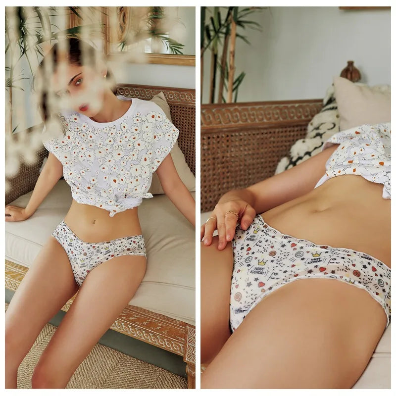Women's See-through Mesh Yarn Briefs Low Waist Lady Panties Sexy Lace Edge Knickers Antibacterial Cotton Crotch Female Panties