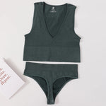 Sexy Women Bra Set Seamless Underwear High Waist Thongs Fashion Bralette Ribbed Tops Brassiere Basic Crop Top Female Lingerie