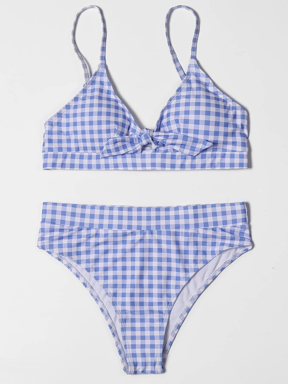 ZTVitality Bow Plaid Bikinis Push Up Sexy Bikini 2021 Hot Sale Straps Padded High Waist Swimsuit Retro Swimwear Women Biquini