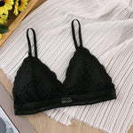 Women Bralette Sexy Lingerie French Style Lace Bra Triangle Cup Brassiere V-neck Solid Color Adjustable Underwear Padded Bra