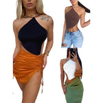 Summer Ladies Sexy Backless Chest Wrap Women Solid Color Hanging Neck Lace-Up Sleeveless Knitted Camisole Irregular Hem Top