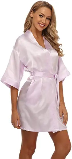 plain Satin Robes hot pink champagne silver Kimono bathrobe Women's Simplicity Pajamas Wedding Party robes short S-XXL