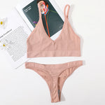 Women Seamless Bra And Panties Set Low Rise Thongs U-Shape Back Crop Top Bralette Comfort Sport Underwear Sexy Lingerie Set