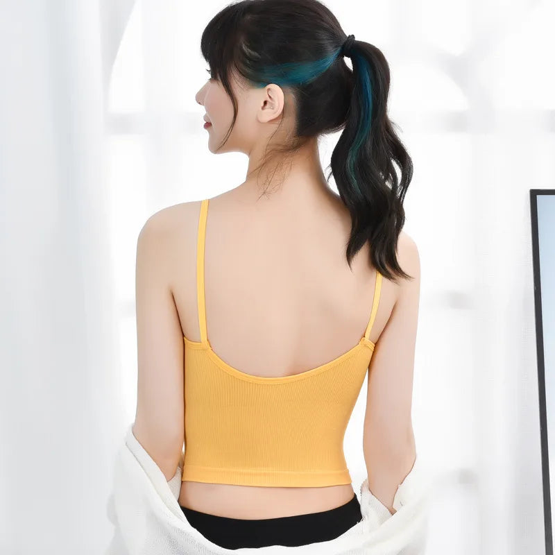 Women Tube Tops Seamless Bra Crop Top Sports Underwear Streetwear Fitness Tops Cami With Removable Pads Solid Color Lingerie