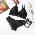 Women Floral Lace Bra And Panties Set Wire Free Bralette Low Rise Briefs Sexy Lingerie Set Ladies Lace Underwear Set
