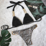 Halter Metal Chains Rhinestone Diamond Bikini Women Swimsuit Female Swimwear Two Pieces Bikini set Brazilian Bathing Suit Swim