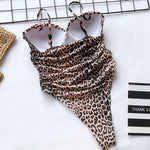 Push Up Bra Cup Leopard Scrunched Women Bandeau Swimwear One Piece Swimsuit Female Monokini High Cut Bathing Suit Swim Bodysuit