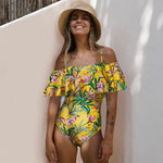 2025 New Sexy Off The Shoulder Solid Swimwear Women One Piece Swimsuit Female Bathing Suit Ruffle Monokini Swim Wear XL