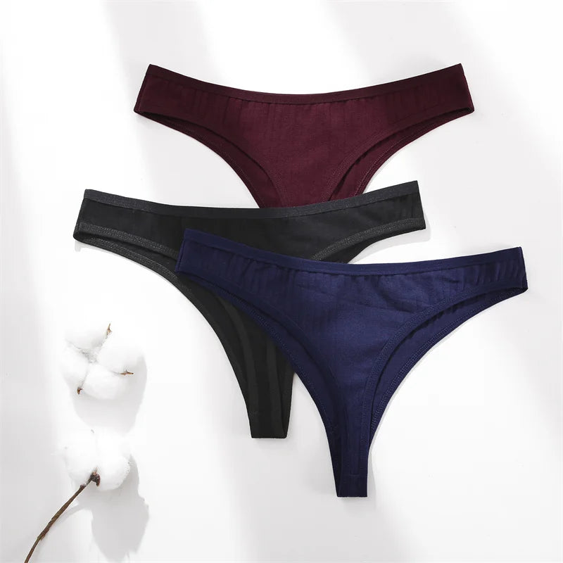 3Pcs/Set Women Cotton G-String Panties Female Low Rise Thongs Ladies Sexy Bikini 7 Solid Color Girl Soft M-XL Intimates Lingerie