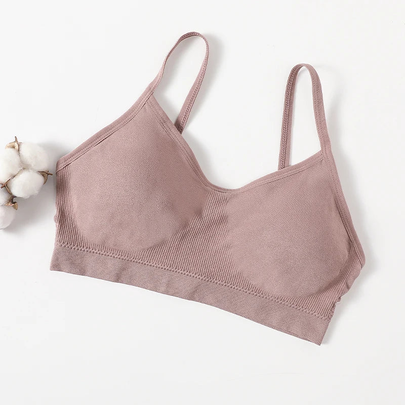 Women's Wireless Bra Sports Tube Top Ribbed Ruched Camisole Bralette With/Without Pads Underwear Sexy Lingerie M-L Intimates
