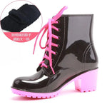 Women's Ankle Rain Boots Autumn Oxford Plain Shoes Woman Dress Zipper Shoe Formal OL High Heels Lady Black Footwear 2019