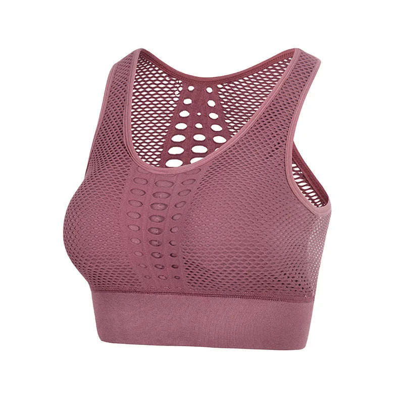 Seamless Sports Bra Top Fitness Women Racerback Running Crop Tops Femme Pink Workout Padded Yoga Bra High Support Activewear