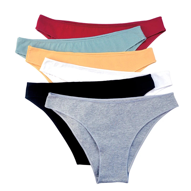 5Pcs/Set Cotton Classic Panties Women Low Rise Briefs Solid Color Breathable Underwear Sexy Lingerie Intimates Underpants M-XXL