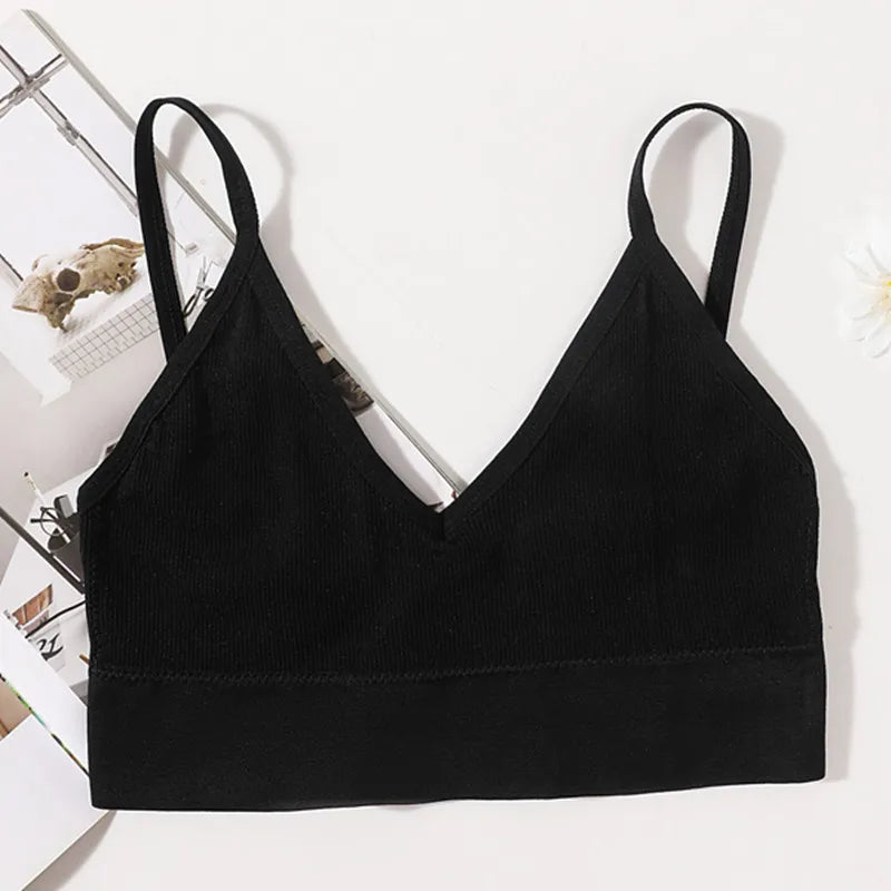 Seamless Bras For Women U-Back Sports Crop Top Sexy Lingerie Non-wire Thin Strap Ribbed No Pads Underwear V Neck Intimates M-XL