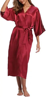 Sexy women extra long bathrobe Silky Satin robe Charming Women's Lengthened Casual Bathrobe Long Sleeved Robe Homewear