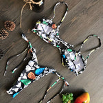 Sexy Printed Ruffled Frilled Thong Bikini Women Swimwear Female Swimsuit Two Pieces Bikini set Micro String Bathing Suit Swim