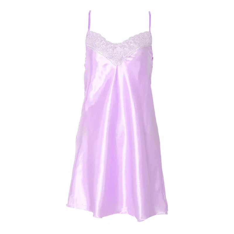Women Ice Silk Cool Nightgown Pyjamas Sexy V Neck Sleepwear Nightwear
