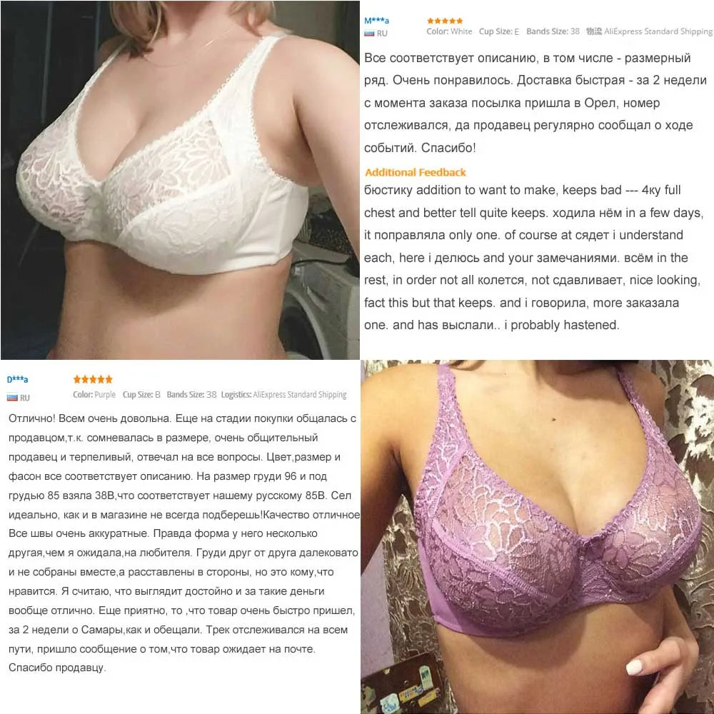 Plus Size Bras For Women Lace Bra Femme Transparent Large Brassiere Tops Underwear Sexy Lingerie C D DD E F Cup