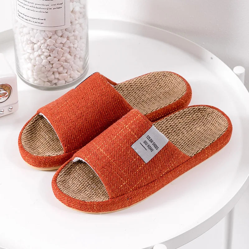 Breathable Flax Slippers Women Men Indoor Mute Slipper Anti-slip Lovers House Floor Shoes SoftLadies Summer Home Slides