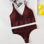 Women Seamless Bra Panties Set Sexy Thongs Sports Bra Crop Top Female Sexy Lingerie Set Fitness Stretchy Underwear Set