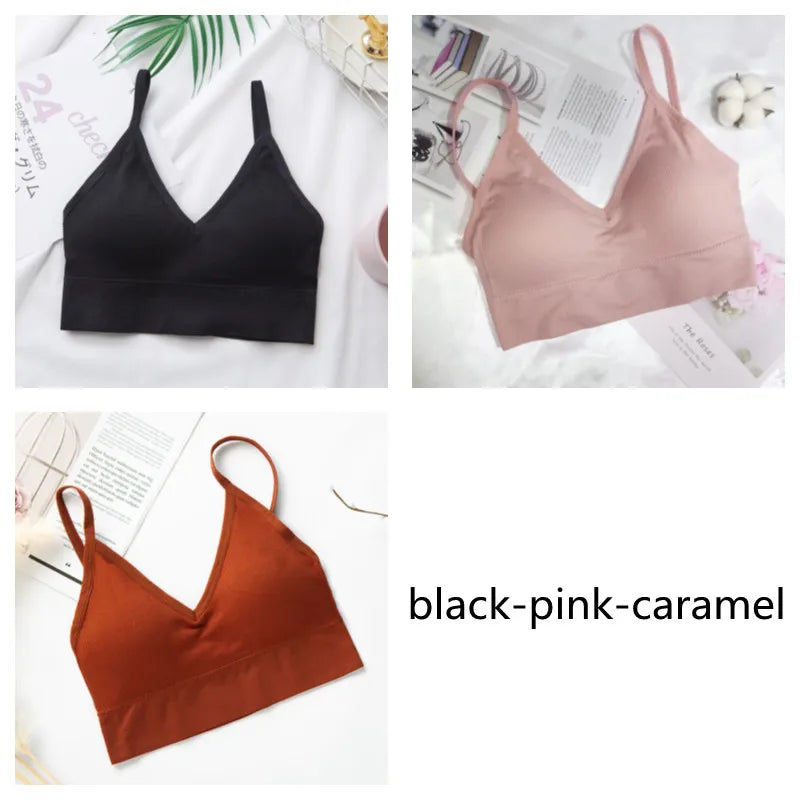 3Pcs/Set Women Sexy Crop Tops Seamless Bra Female Streetwear Sport Crop Top Tee Solid Color Underwear Lingerie Push Up Bra