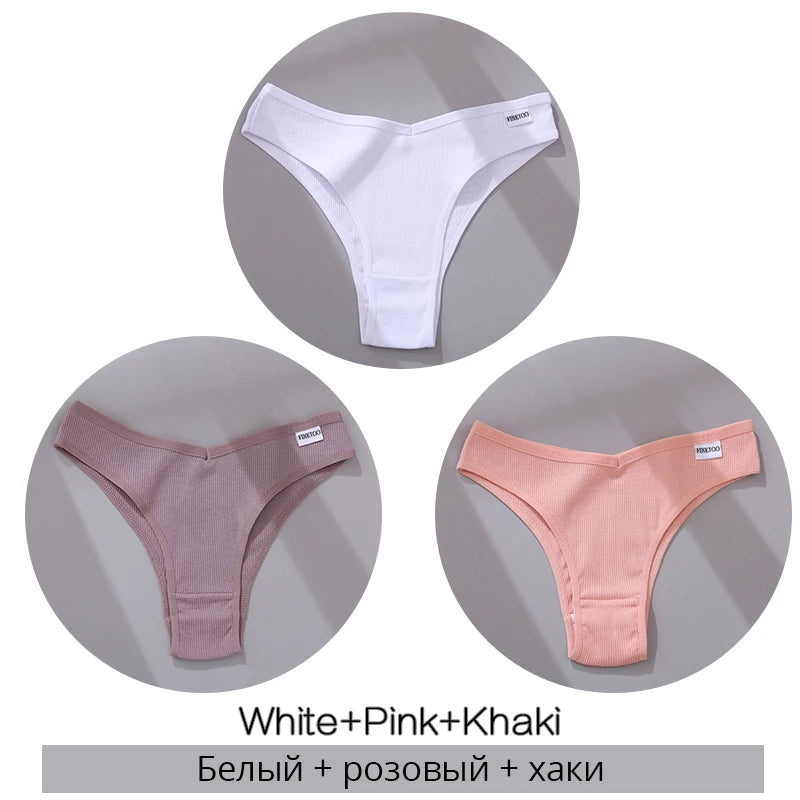 3Pcs/Set Women Cotton Panties Sexy V Waist Briefs T-Back Brazilian Underpants Female M-XL Underwear Girls Breathable Intimates